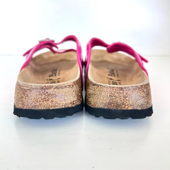 BIRKENSTOCK Granada Soft Pink Patent Leather Crystal Buckle Flat Sandals Sz 39