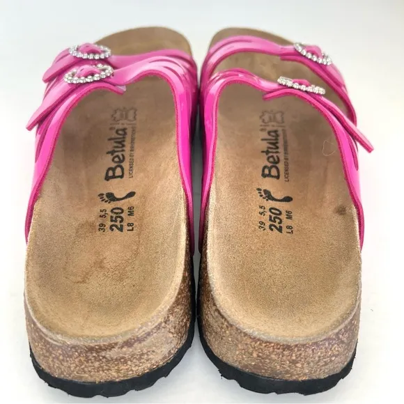 BIRKENSTOCK Granada Soft Pink Patent Leather Crystal Buckle Flat Sandals Sz 39