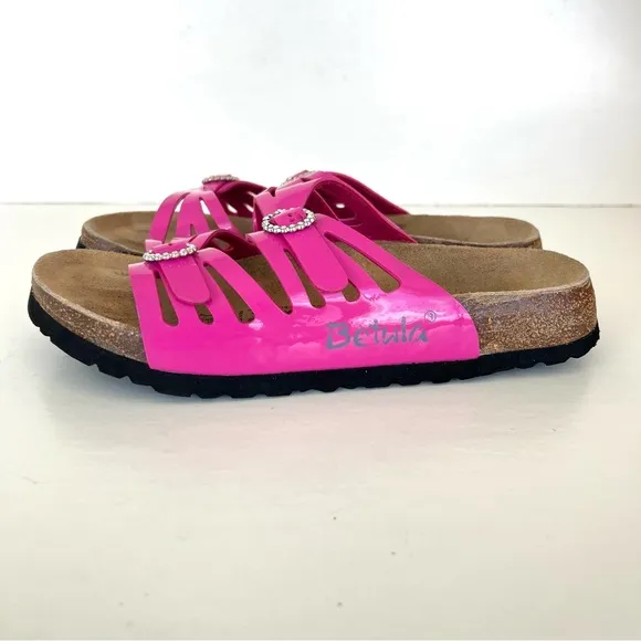 BIRKENSTOCK Granada Soft Pink Patent Leather Crystal Buckle Flat Sandals Sz 39