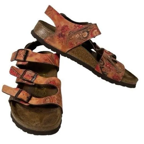 Birkenstock Papillio Florida Red Floral Women’s Strappy Sandals Size US 8 EU 39