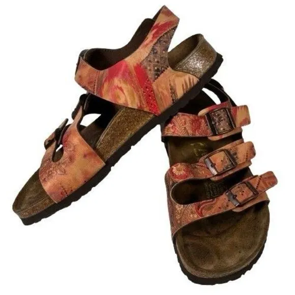 Birkenstock Papillio Florida Red Floral Women’s Strappy Sandals Size US 8 EU 39