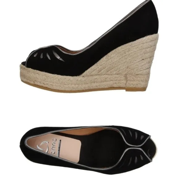 Black Leather Platform Espadrilles