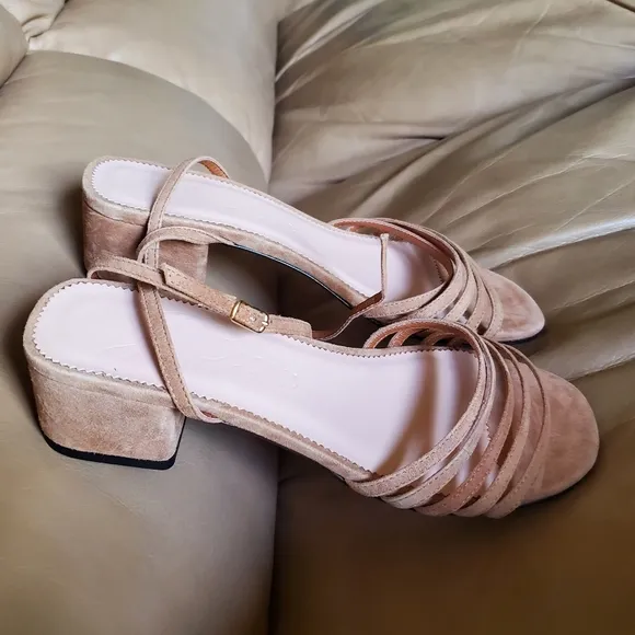 Block-heel multistrap sandals in suede J Crew size 7 womens
