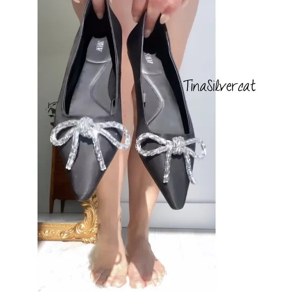 BLOGGER'S FAVE! Zara Jeweled Bow Ballet Flats NWT