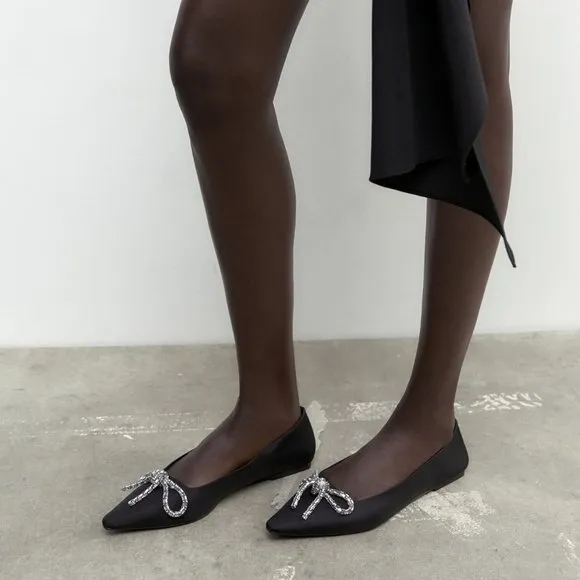 BLOGGER'S FAVE! Zara Jeweled Bow Ballet Flats NWT