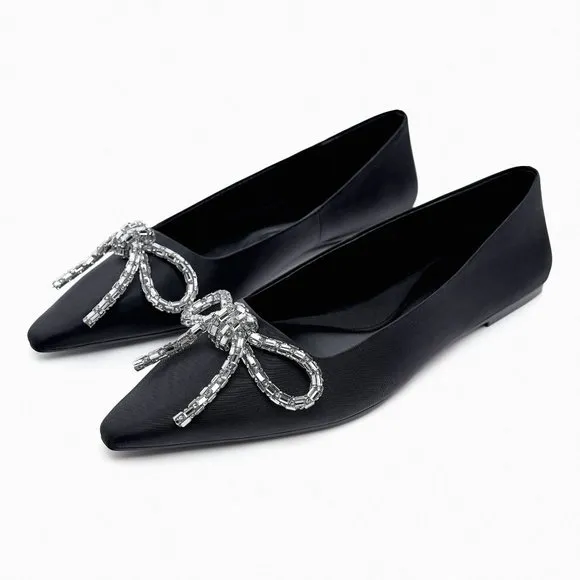 BLOGGER'S FAVE! Zara Jeweled Bow Ballet Flats NWT
