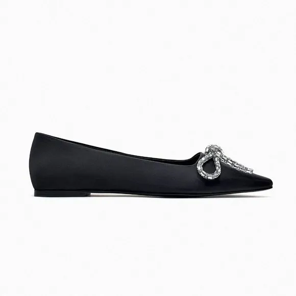 BLOGGER'S FAVE! Zara Jeweled Bow Ballet Flats NWT