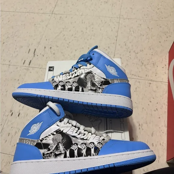 Blue and White Graphic High-Top Sneakers