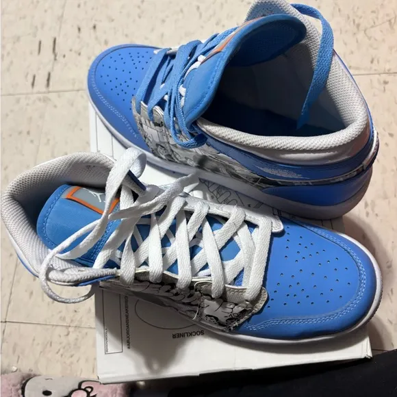 Blue and White Graphic High-Top Sneakers