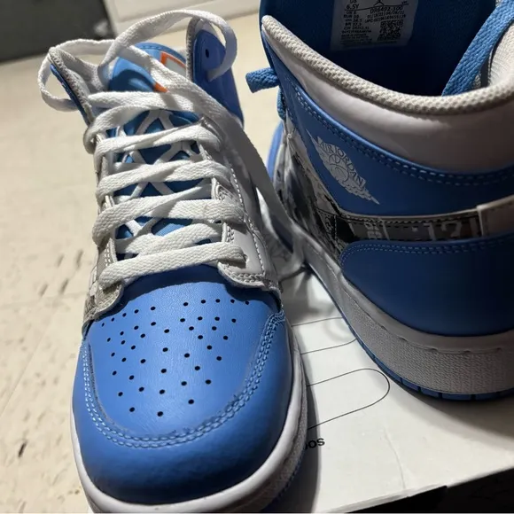 Blue and White Graphic High-Top Sneakers
