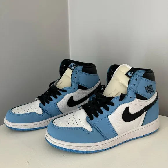 Blue and White High-Top Sneakers