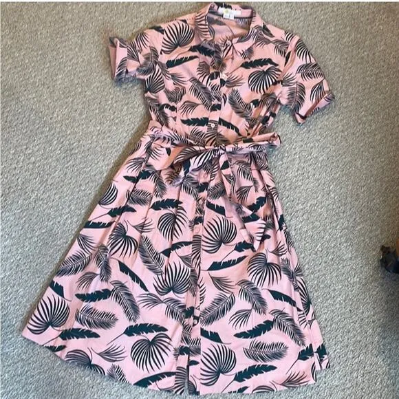 Boden Anastasia Shirt Dress in Chunky Pink Jungle Palm