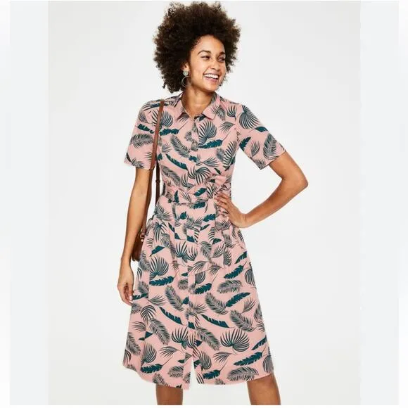 Boden Anastasia Shirt Dress in Chunky Pink Jungle Palm