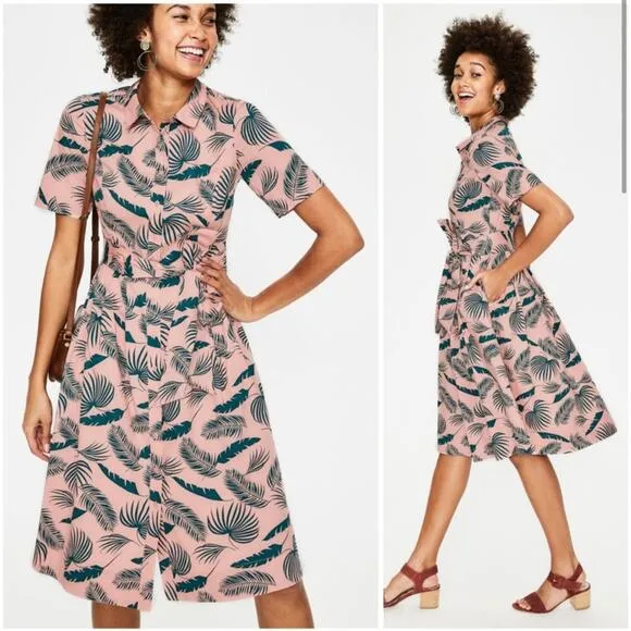 Boden Anastasia Shirt Dress in Chunky Pink Jungle Palm