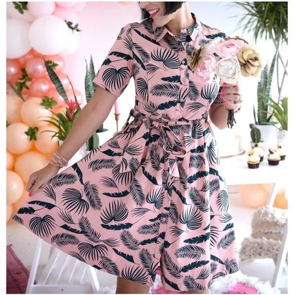Boden Anastasia Shirt Dress in Chunky Pink Jungle Palm
