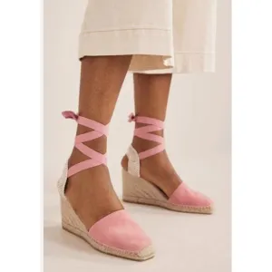 Boden Espadrilles Shoes Suede Jute Wedge Pink Size 9 US 40 EU Tie Up Bar…​​