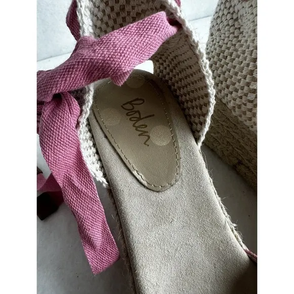 Boden Espadrilles Shoes Suede Jute Wedge Pink Size 9 US 40 EU Tie Up Bar…​​