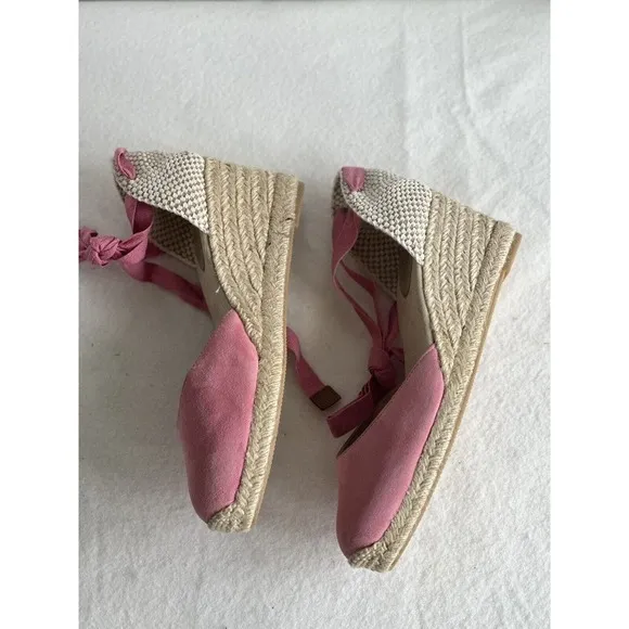 Boden Espadrilles Shoes Suede Jute Wedge Pink Size 9 US 40 EU Tie Up Bar…​​