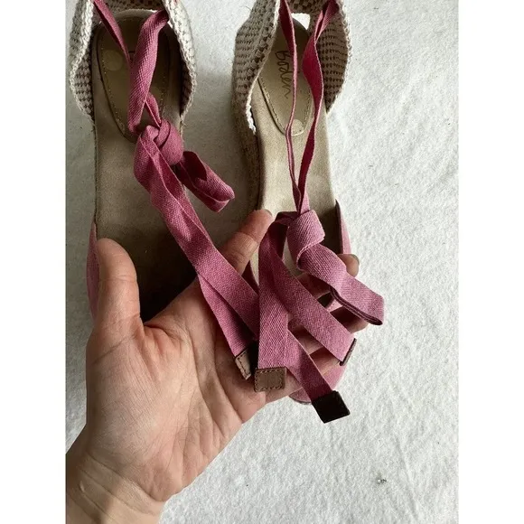 Boden Espadrilles Shoes Suede Jute Wedge Pink Size 9 US 40 EU Tie Up Bar…​​