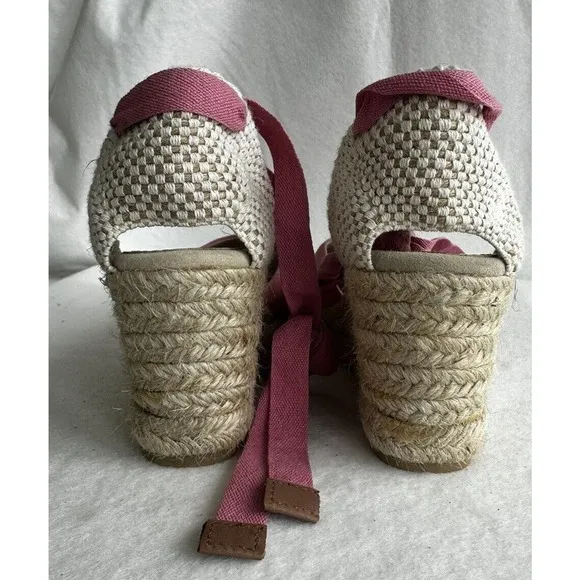 Boden Espadrilles Shoes Suede Jute Wedge Pink Size 9 US 40 EU Tie Up Bar…​​