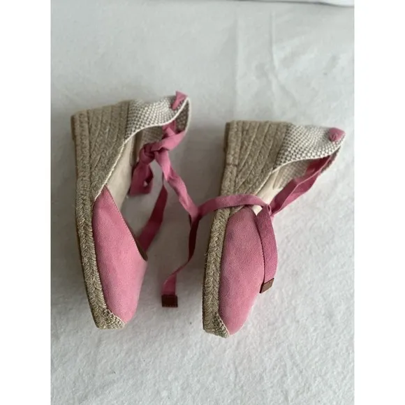 Boden Espadrilles Shoes Suede Jute Wedge Pink Size 9 US 40 EU Tie Up Bar…​​