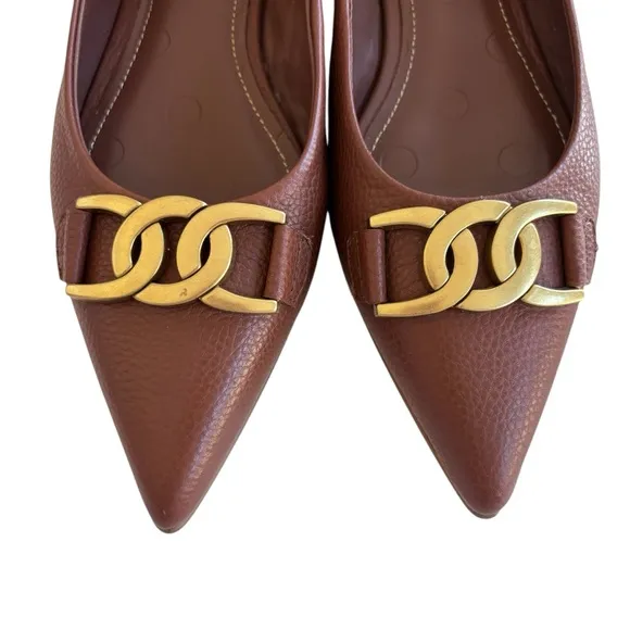 Boden Iris Snaffle Tan Pebbled Leather Ballet Flats Sz 39