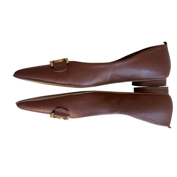 Boden Iris Snaffle Tan Pebbled Leather Ballet Flats Sz 39