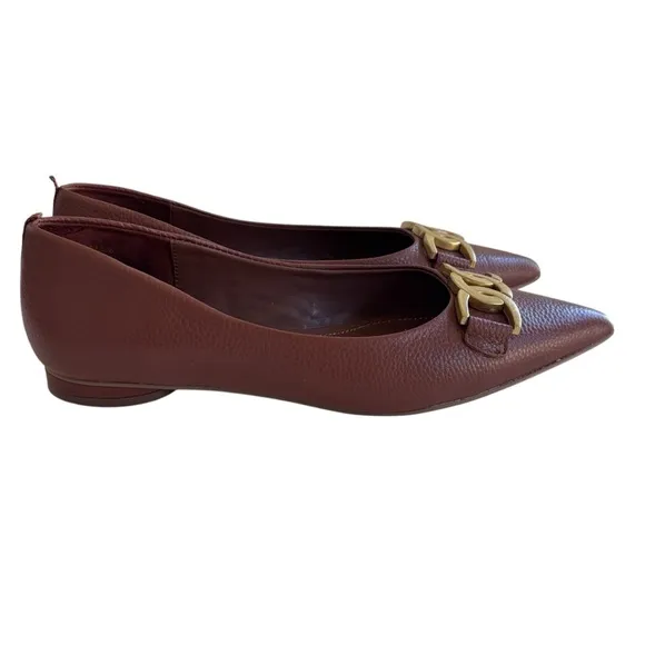 Boden Iris Snaffle Tan Pebbled Leather Ballet Flats Sz 39