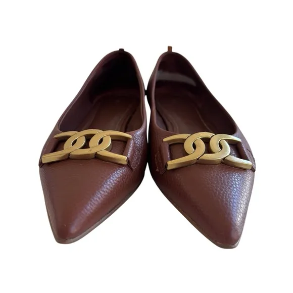 Boden Iris Snaffle Tan Pebbled Leather Ballet Flats Sz 39
