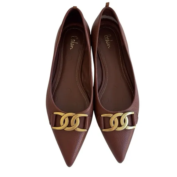 Boden Iris Snaffle Tan Pebbled Leather Ballet Flats Sz 39