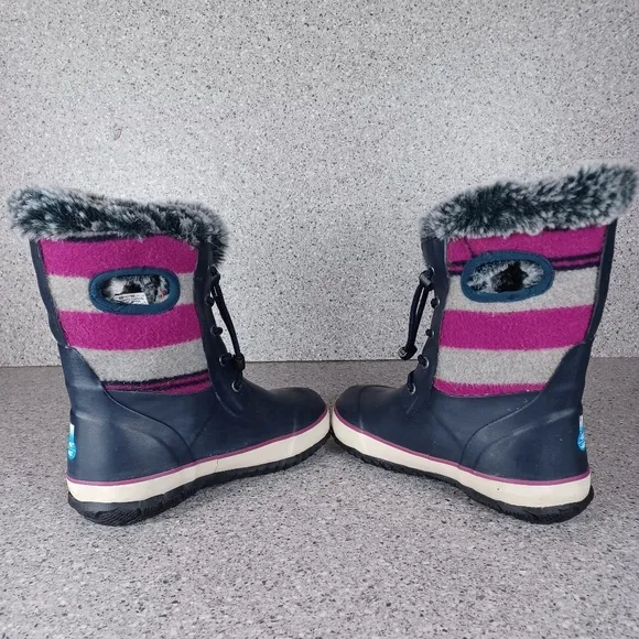 BOGS Arcata Stripe Waterproof Winter Rain Snow Boots Kids 2Y Faux Fur Shoes