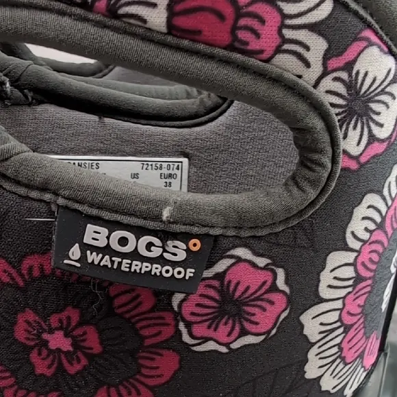 BOGS Floral Pansies Rain Winter Snow Boots - Gray and Pink Sz 5 Youth