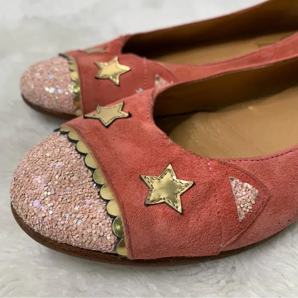 Bonpoint Girls Pink Gold Star Print Glitter Ballet Flat Shoes Size 36