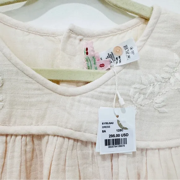 Bonpoint little Girls' 100% cotton Cream Embroidered Dress NEW