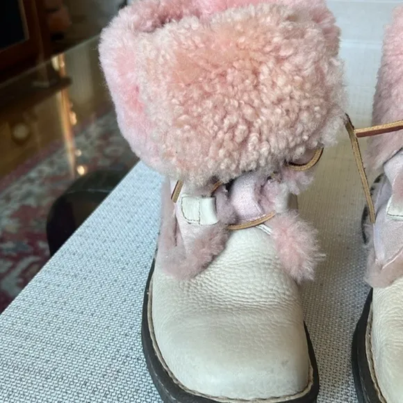 Born Tall Boot Women’s 6/36  Cream Leather, Pink, Suede, &amp; Pink Shearling Lining