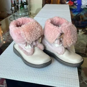 Born Tall Boot Women’s 6/36  Cream Leather, Pink, Suede, &amp; Pink Shearling Lining