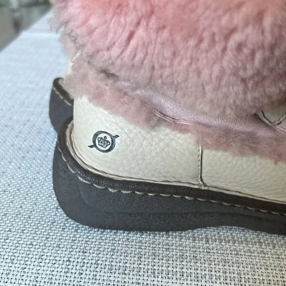 Born Tall Boot Women’s 6/36  Cream Leather, Pink, Suede, &amp; Pink Shearling Lining