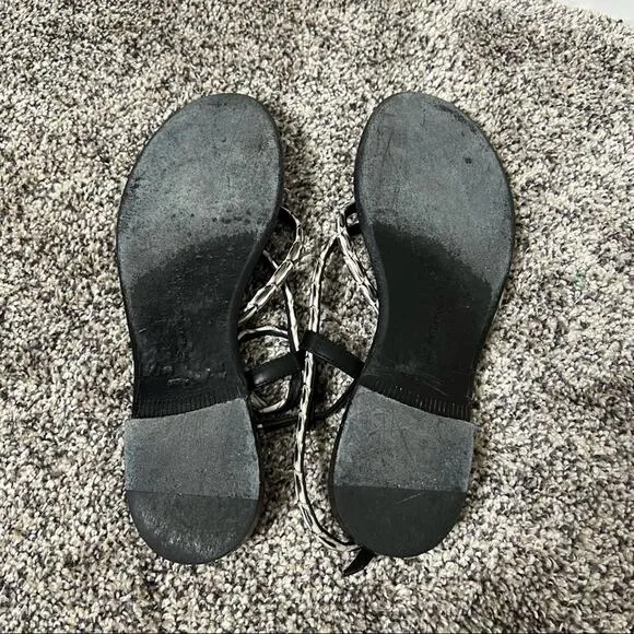 BOTTEGA VENETA Black White Strappy Flat Sandals 38