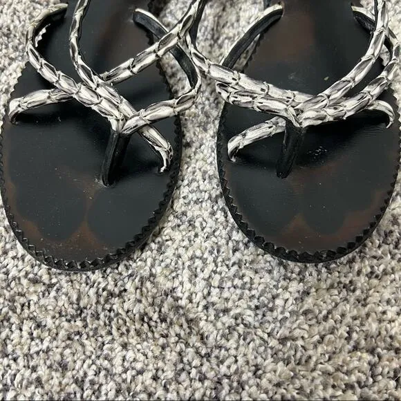BOTTEGA VENETA Black White Strappy Flat Sandals 38