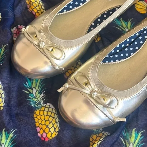 Brand New Sperry Elise Metallic Gold Tone Round Toe Slip On Shoes Ballet Flats