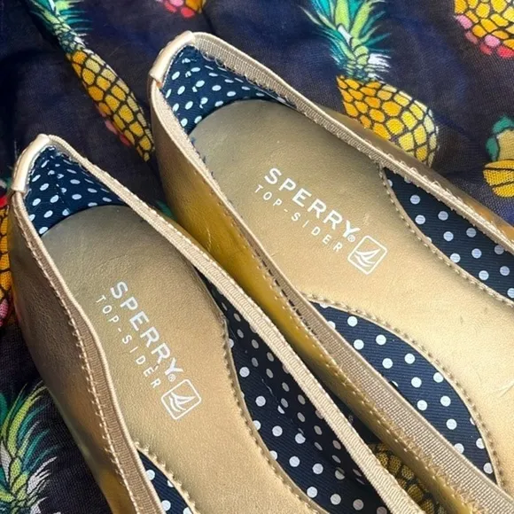 Brand New Sperry Elise Metallic Gold Tone Round Toe Slip On Shoes Ballet Flats