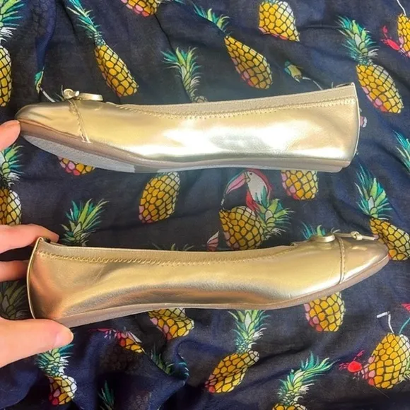Brand New Sperry Elise Metallic Gold Tone Round Toe Slip On Shoes Ballet Flats