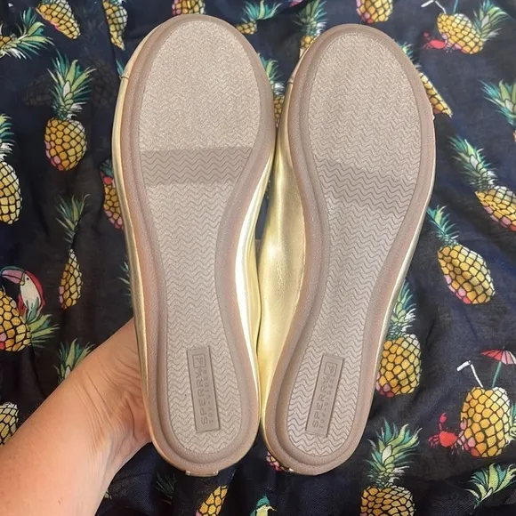 Brand New Sperry Elise Metallic Gold Tone Round Toe Slip On Shoes Ballet Flats