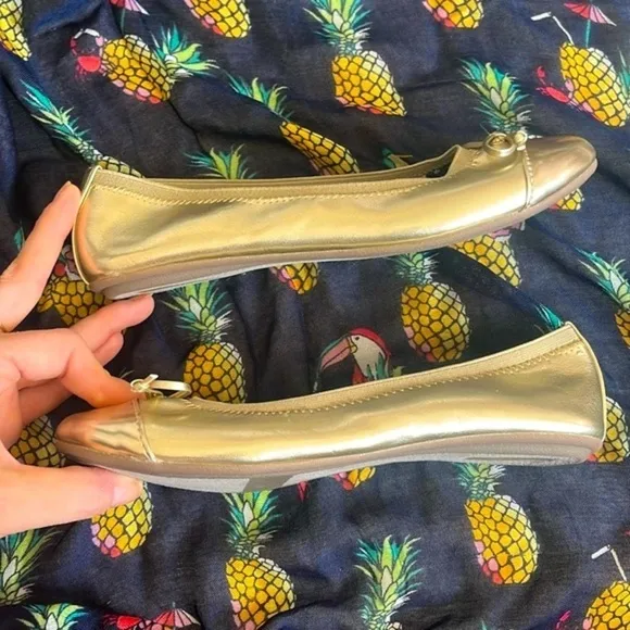 Brand New Sperry Elise Metallic Gold Tone Round Toe Slip On Shoes Ballet Flats