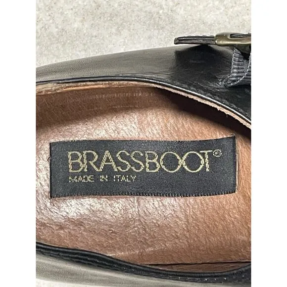 BRASSBOOT Made In Italy Men's 9 Black Leather Double Buckle Monk Strap Loafers