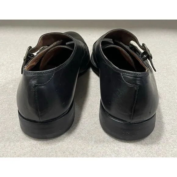 BRASSBOOT Made In Italy Men's 9 Black Leather Double Buckle Monk Strap Loafers