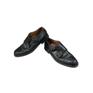 BRASSBOOT Made In Italy Men's 9 Black Leather Double Buckle Monk Strap Loafers