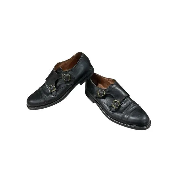 BRASSBOOT Made In Italy Men's 9 Black Leather Double Buckle Monk Strap Loafers
