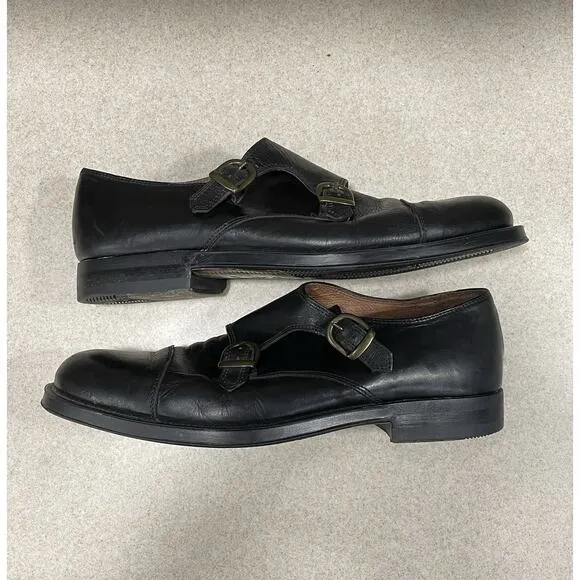 BRASSBOOT Made In Italy Men's 9 Black Leather Double Buckle Monk Strap Loafers