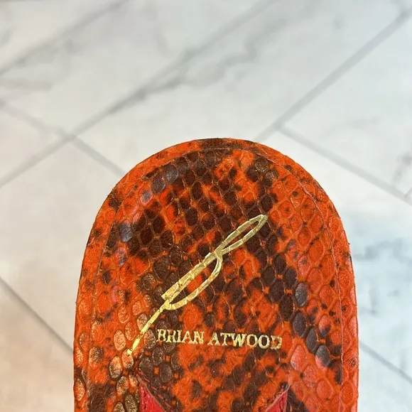 Brian Atwood Felisa Sandals Mixed Media Orange Pink Strappy Leather Size 10